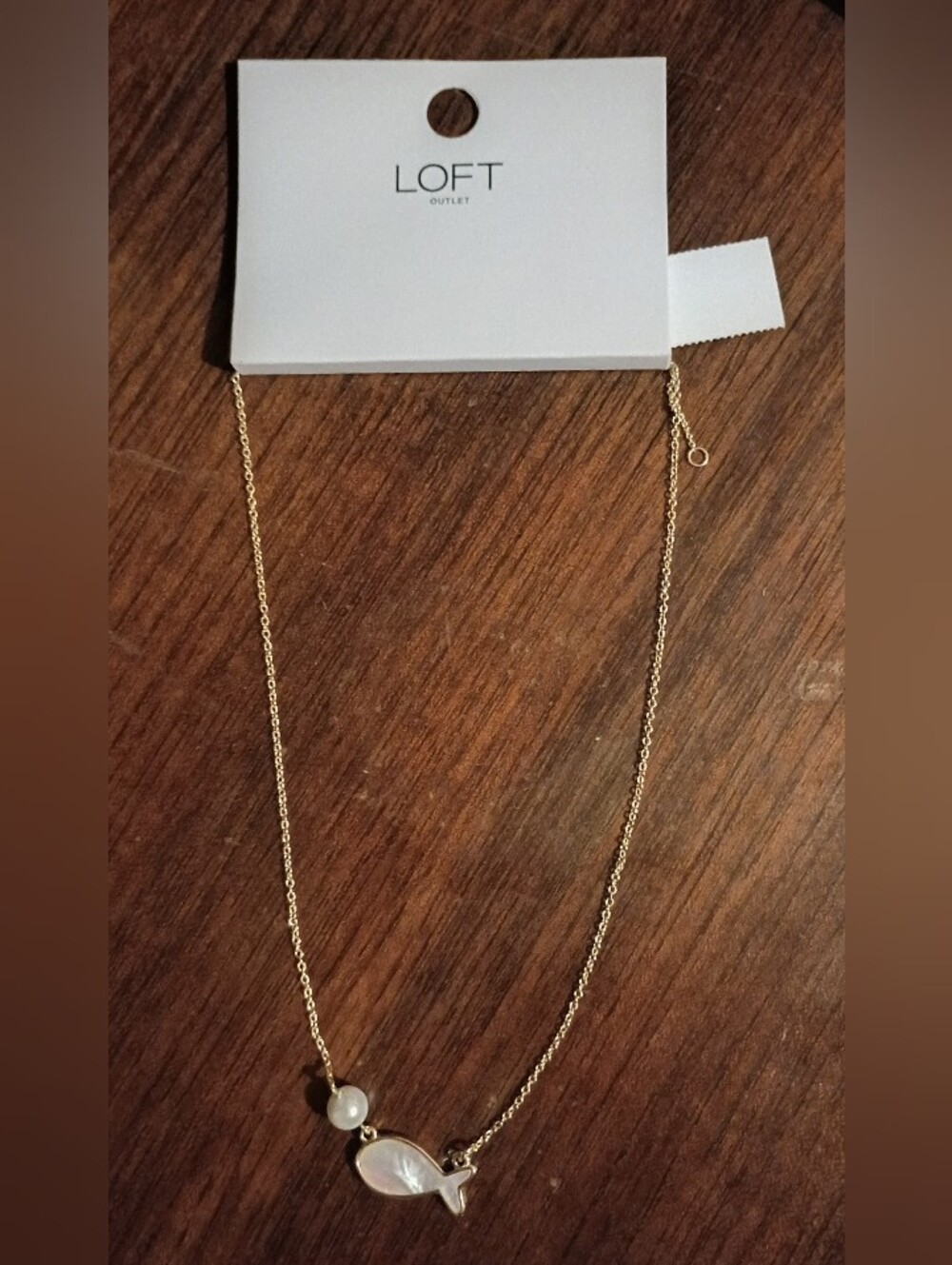LOFT Gold Fish Pendant Necklace with Pearl Accent